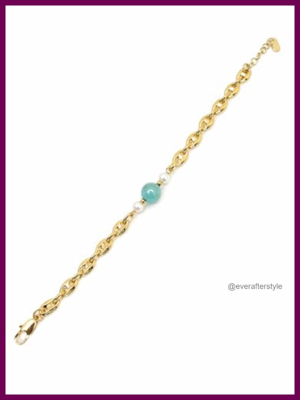 Gold-Finish Stainless Steel Link Bracelet with Larimar & Pearl Accents